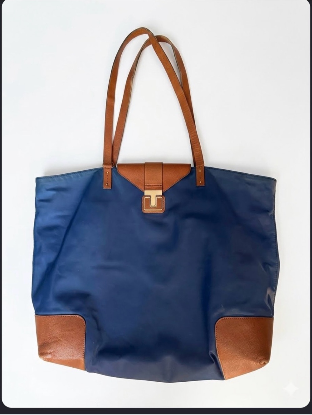Tory Burch Navy and Tan nylon Leather-Trim Tote